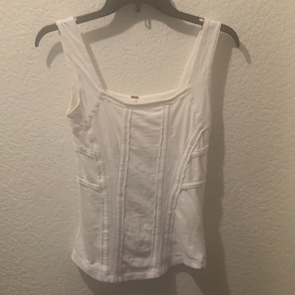 Free People White Ribbed Fitted Sleeveless Tank Top - Picture 2 of 8